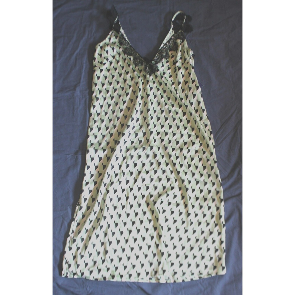 Women's Lace Trim Slip Dress Future Collective Green Geometric Size M NEW